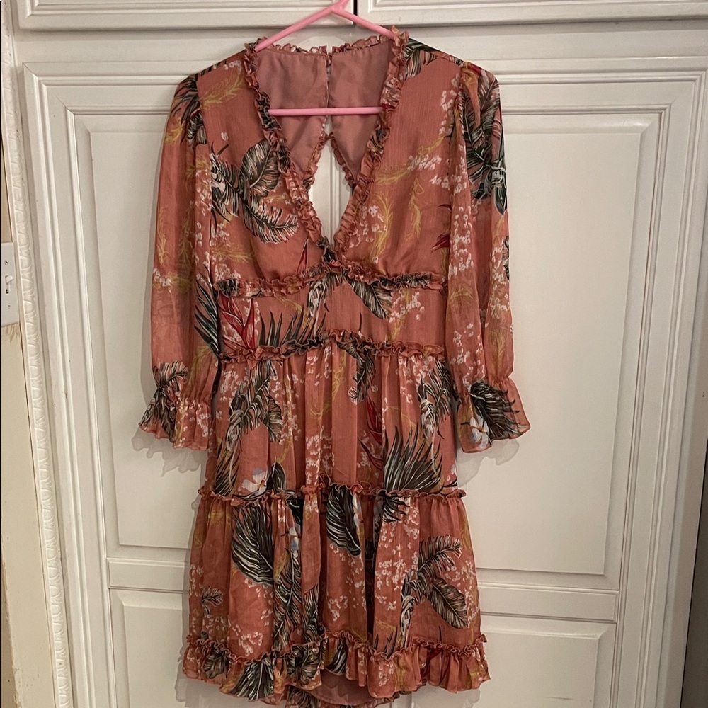 Vici Long Sleeve Floral Dress - Coral and Black